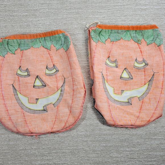 VTG Handmade Trick or Treat Bag Drawstring 15" Orange Black Cat Halloween Candy - Picture 8 of 14